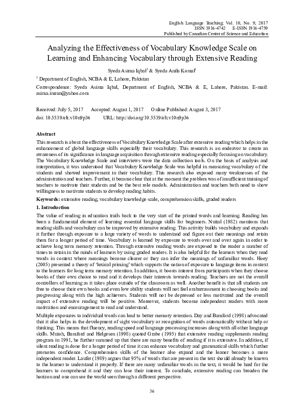 (PDF) Analyzing the Effectiveness of Vocabulary Knowledge Scale on ...
