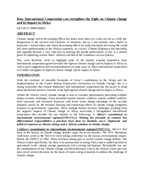 (PDF) How International Cooperation can strengthen the Fight on Climate ...