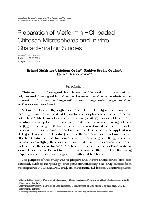 (PDF) Preparation of Metformin HCl-loaded Chitosan Microspheres and In ...