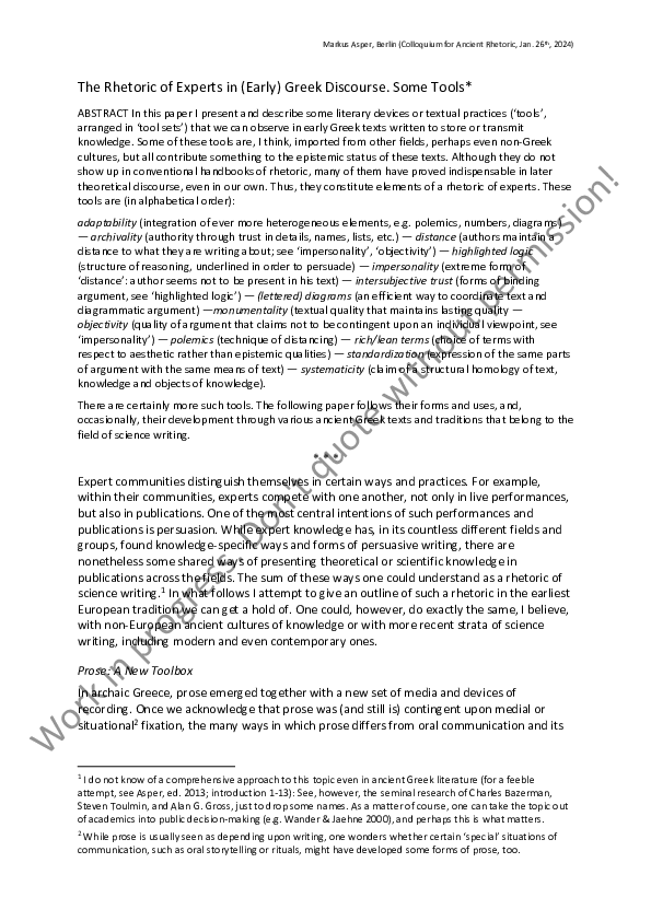 (PDF) The Rhetoric of Experts in (Early) Greek Discourse. Some Tools ...
