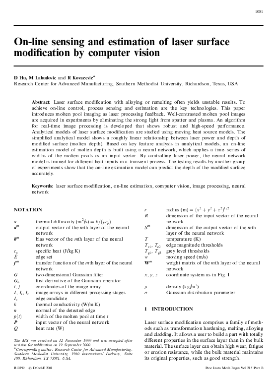 (PDF) On-line sensing and estimation of laser surface modification by ...