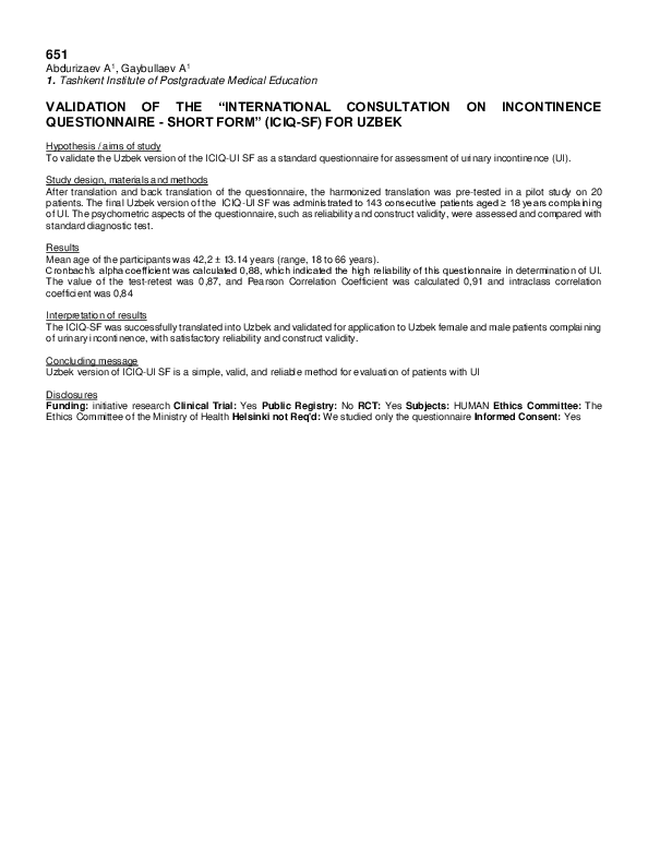 (PDF) Validation of the “International Consultation on Incontinence