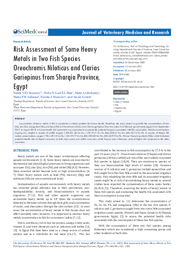 (PDF) Risk Assessment of Some Heavy Metals in Two Fish Species ...
