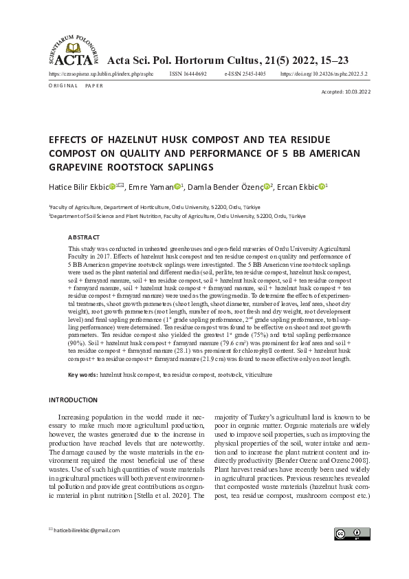 (PDF) Effects of hazelnut husk compost and tea residue compost on ...