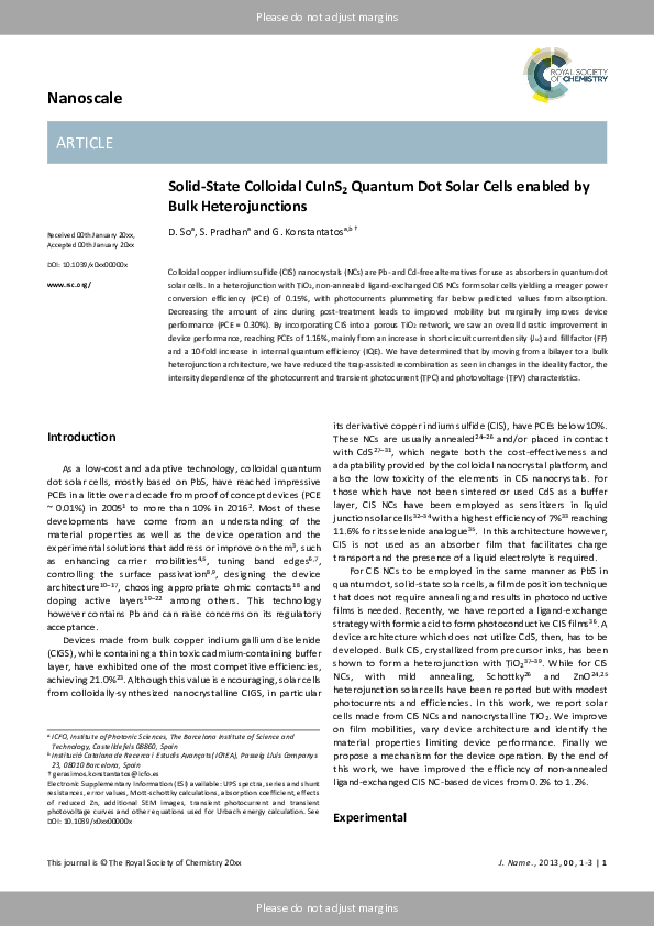 (PDF) Solid-state colloidal CuInS2quantum dot solar cells enabled by ...