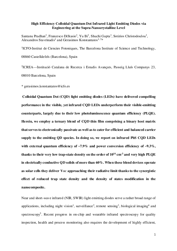 (PDF) High-efficiency colloidal quantum dot infrared light-emitting ...
