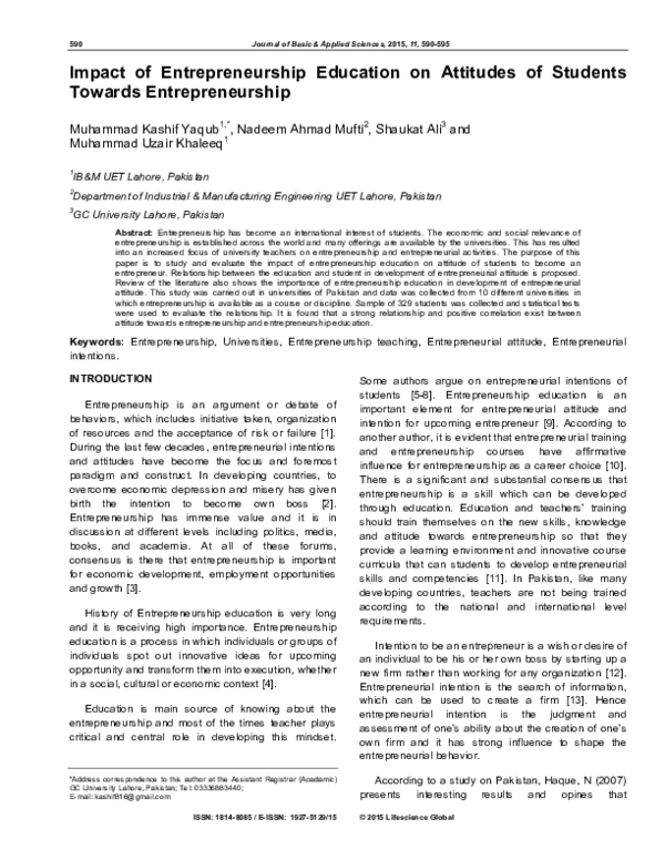(PDF) Impact of Entrepreneurship Education on Attitudes of Students ...
