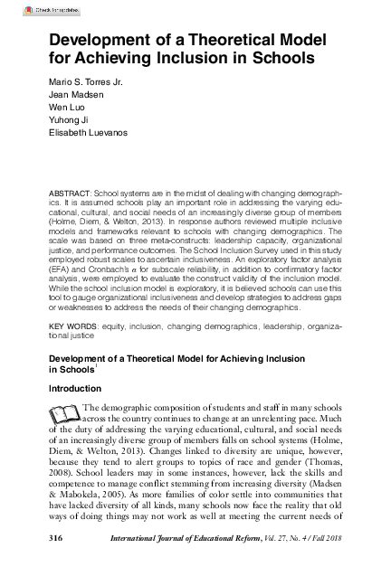 (PDF) Development of a Theoretical Model for Achieving Inclusion in Schools