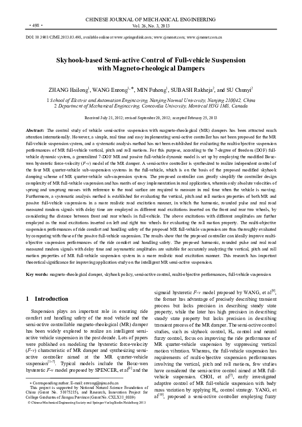 (PDF) Skyhook-based semi-active control of full-vehicle suspension with ...