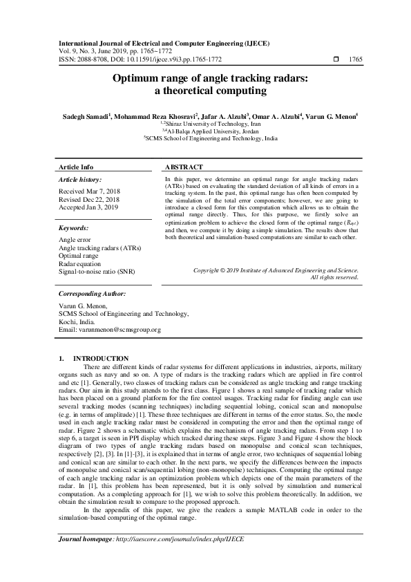 (PDF) Optimum range of angle tracking radars a theoretical computing