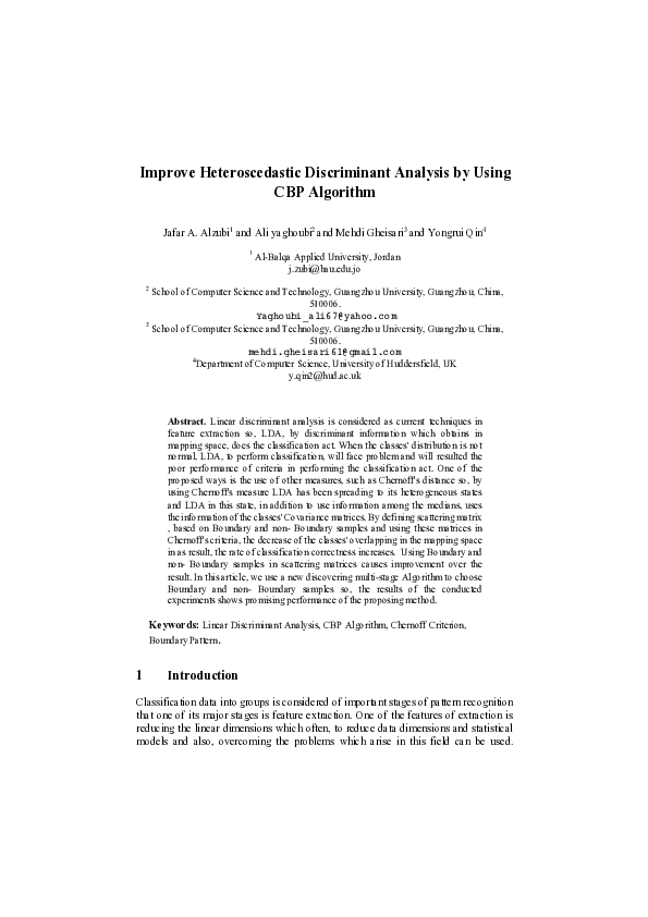 (PDF) Improve Heteroscedastic Discriminant Analysis by Using CBP