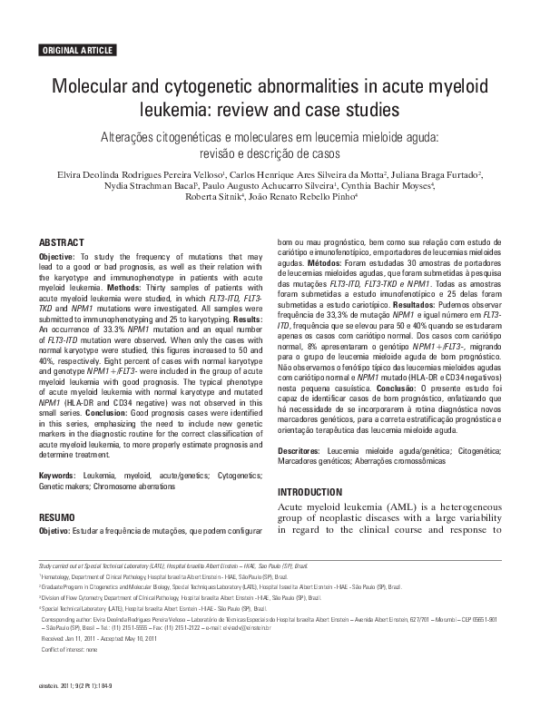 (PDF) Molecular and cytogenetic abnormalities in acute myeloid leukemia ...