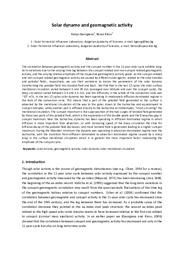 (PDF) Solar dynamo and geomagnetic activity