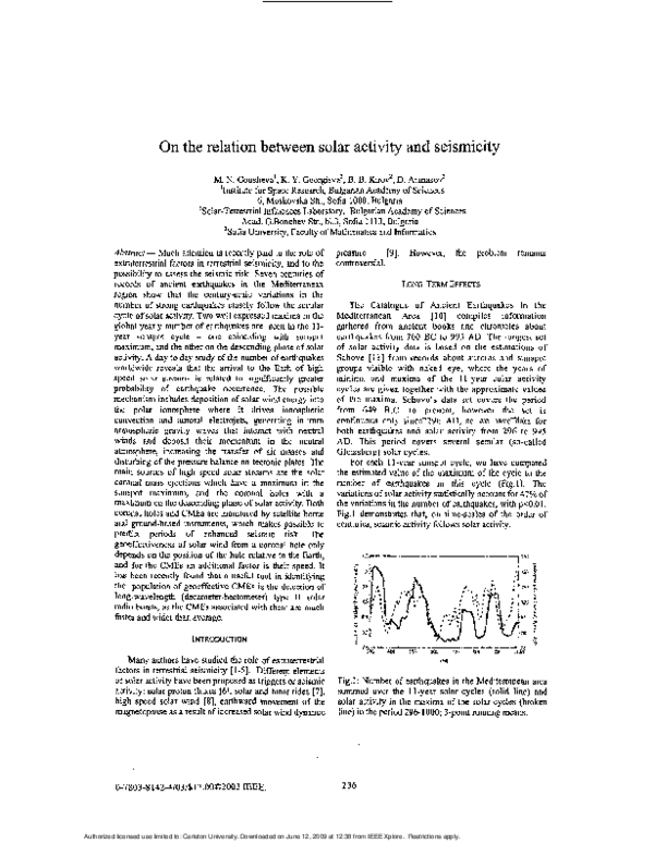 (PDF) On the relation between solar activity and seismicity