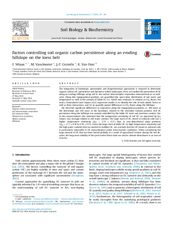 (PDF) Factors controlling soil organic carbon persistence along an ...