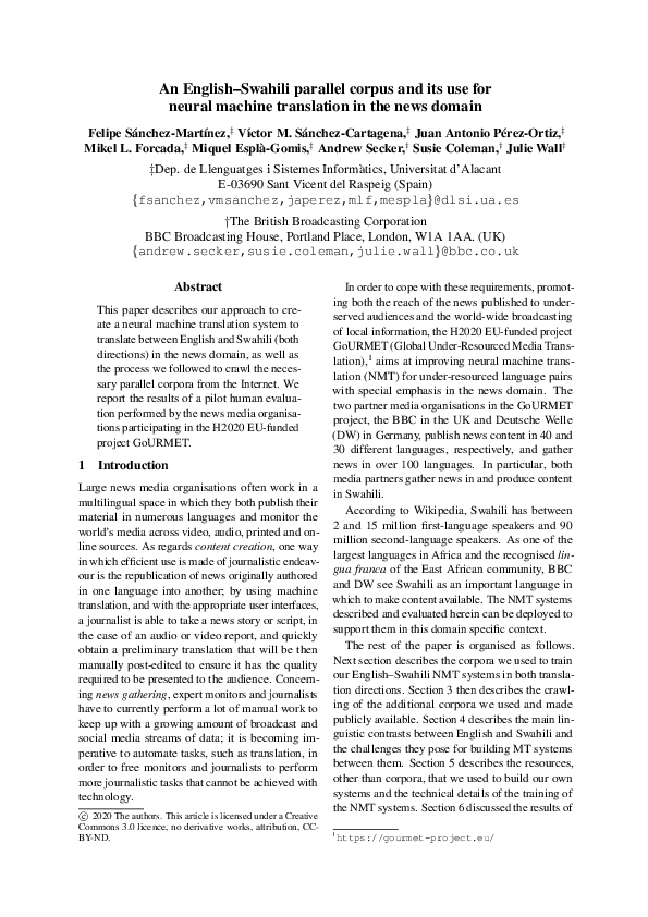 (PDF) An English-Swahili parallel corpus and its use for neural machine ...