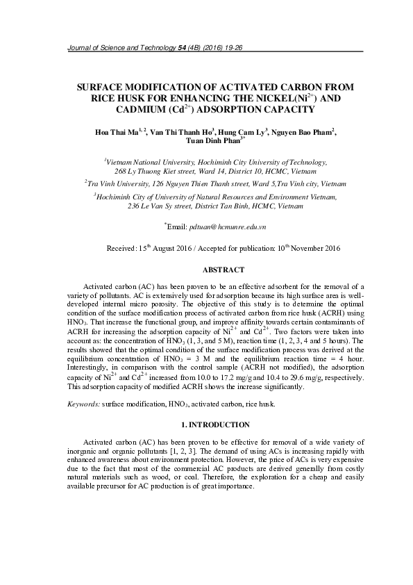 (PDF) SURFACE MODIFICATION OF ACTIVATED CARBON FROM RICE HUSK FOR ...