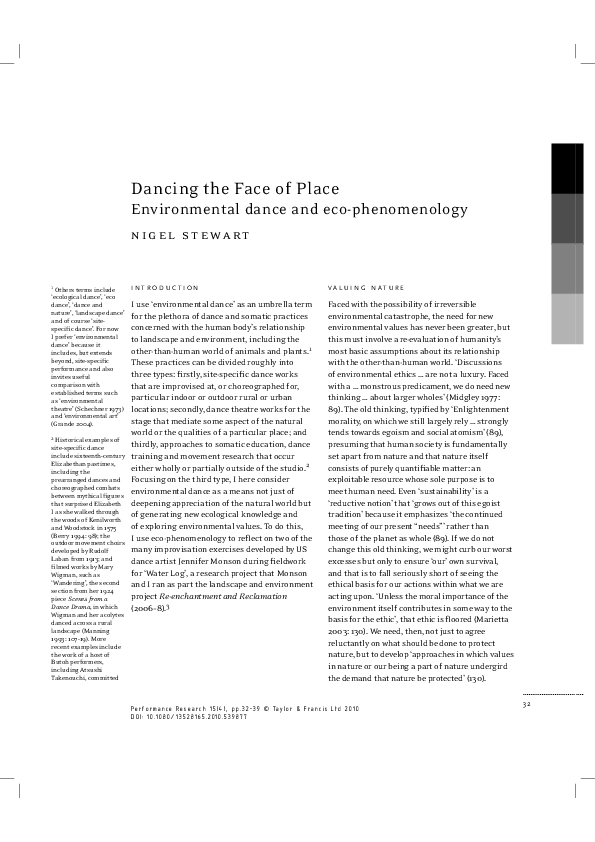 (PDF) Dancing the Face of Place: Environmental dance and eco-phenomenology