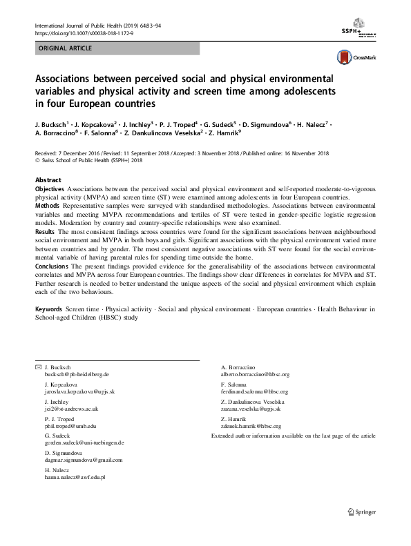 (PDF) Associations between perceived social and physical environmental ...