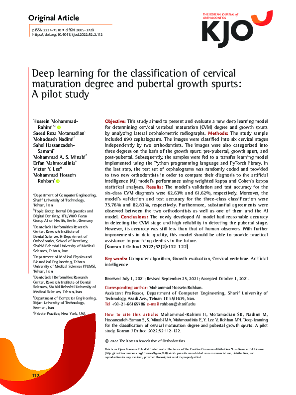 (PDF) Deep learning for the classification of cervical maturation ...
