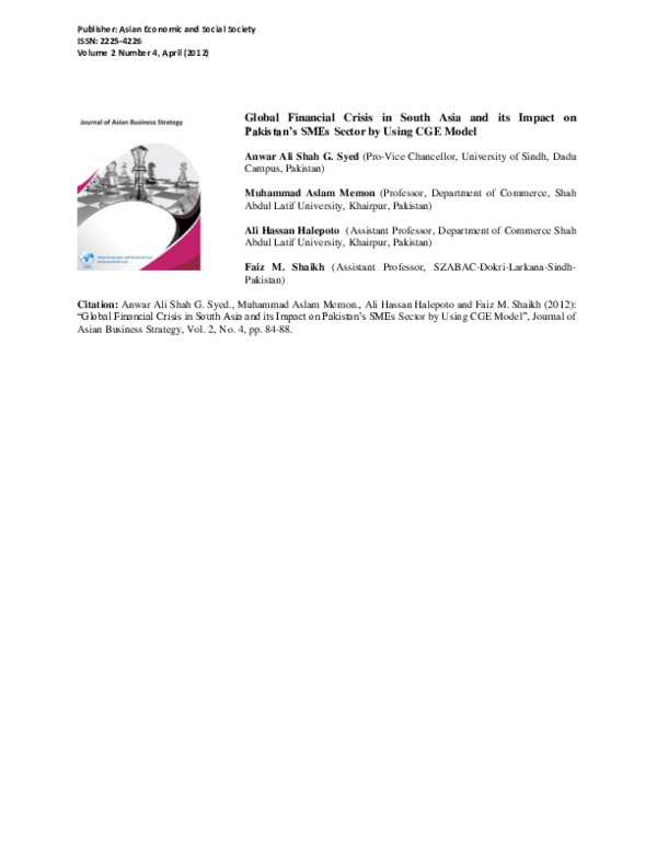 (PDF) Global Financial Crisis In South Asia And Its Impact On Poverty ...