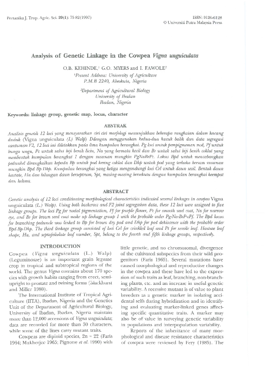 (PDF) Analysis of Genetic Linkage in the Cowpea Vigna unguiculata