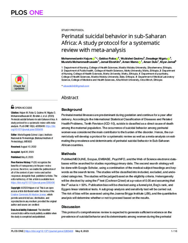 (PDF) Perinatal suicidal behavior in sub-Saharan Africa: A study ...