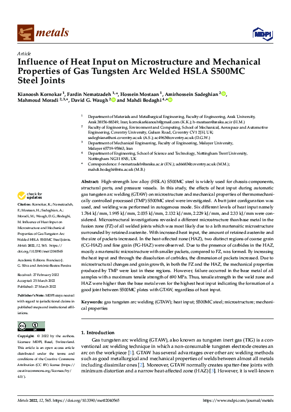 (PDF) Influence of Heat Input on Microstructure and Mechanical ...