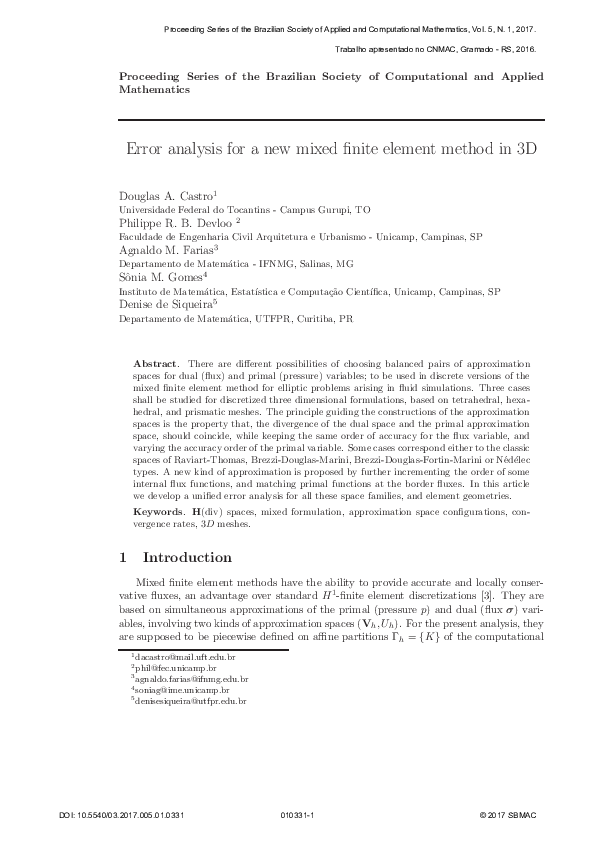 (PDF) Error analysis for a new mixed finite element method in 3D
