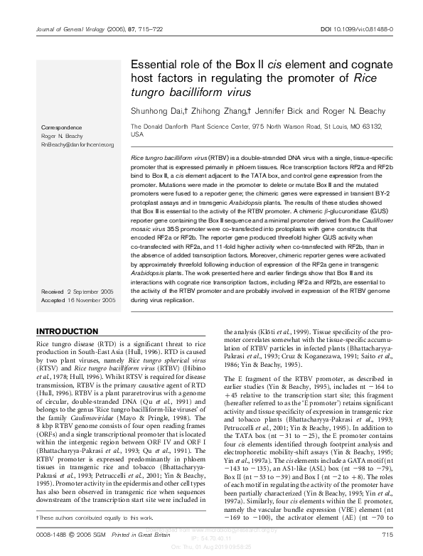 (PDF) Essential role of the Box II cis element and cognate host factors ...