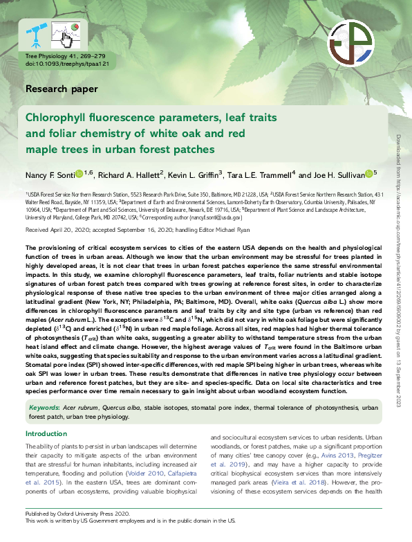 (PDF) Chlorophyll fluorescence parameters, leaf traits and foliar ...