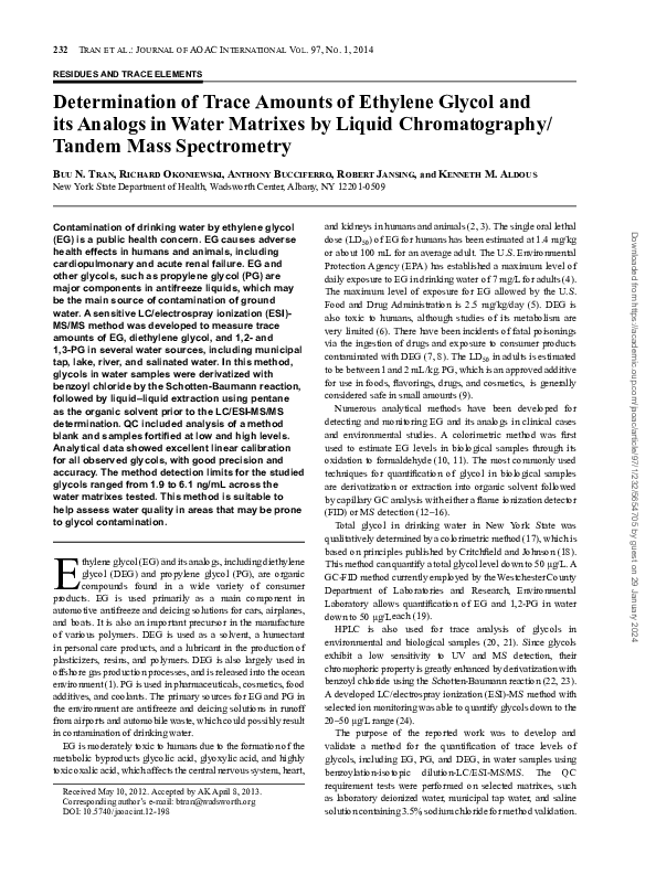 (PDF) Determination of Trace Amounts of Ethylene Glycol and its Analogs ...