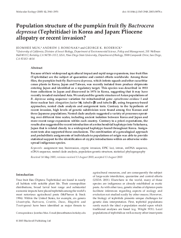 (PDF) Population structure of the pumpkin fruit fly Bactrocera depressa ...