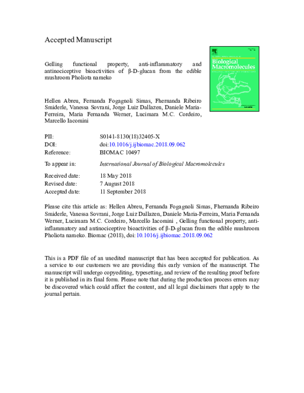 (PDF) β-D-Glucan from Pholiota nameko: Properties and Efficacy