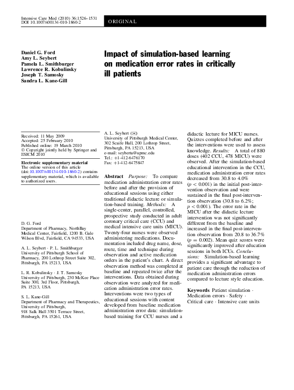 (PDF) Impact of simulation-based learning on medication error rates in ...