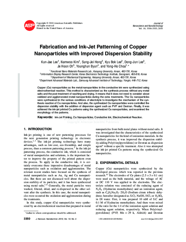 (PDF) Fabrication and Ink-Jet Patterning of Copper Nanoparticles with ...