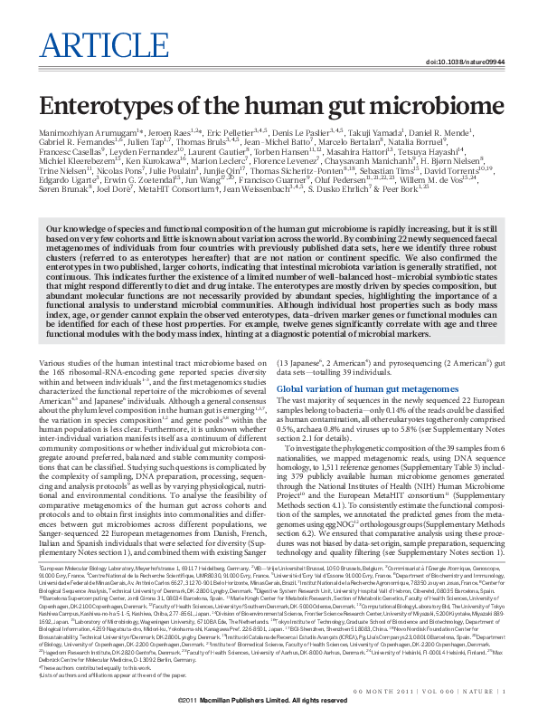 (PDF) Enterotypes of the human gut microbiome