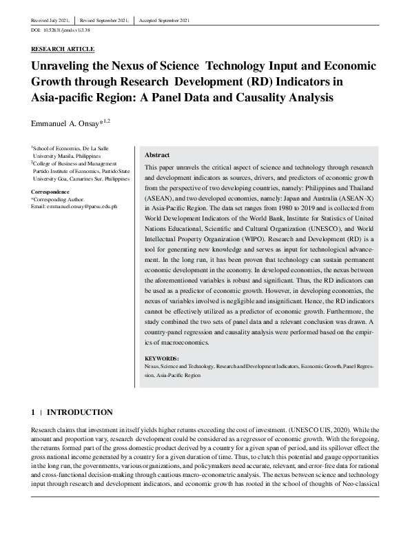 (PDF) Unraveling the Nexus of Science & Technology Input and Economic ...