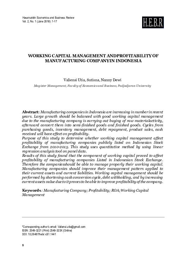 (PDF) The Impact of Working Capital Management to Profitability of ...