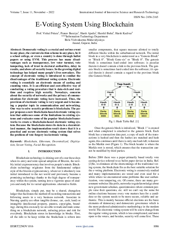 (PDF) E-Voting System Using Blockchain
