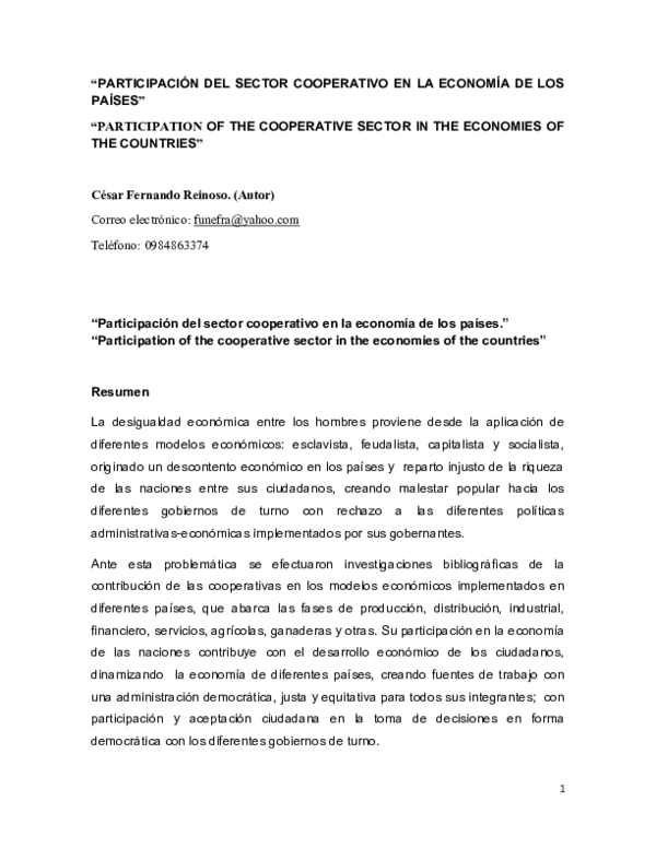 (DOC) "PARTICIPACIÓN DEL SECTOR COOPERATIVO EN LA ECONOMÍA DE LOS ...