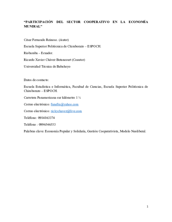 (DOC) "PARTICIPACIÓN DEL SECTOR COOPERATIVO EN LA ECONOMÍA MUNDIAL"