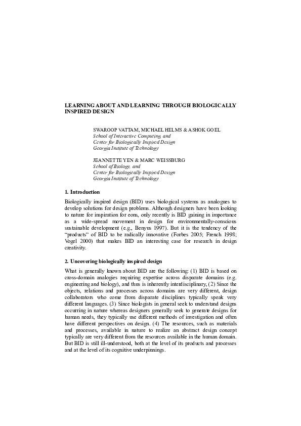 (PDF) Learning about and through biologically inspired design