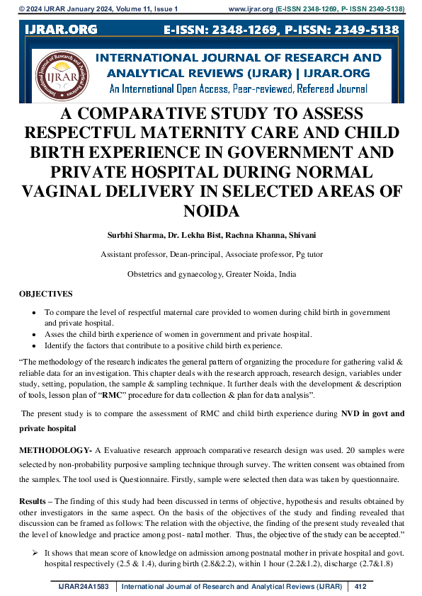 (PDF) A COMPARATIVE STUDY TO ASSESS RESPECTFUL MATERNITY CARE AND CHILD ...