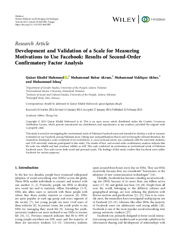 (PDF) Development and Validation of a Scale for Measuring Motivations ...
