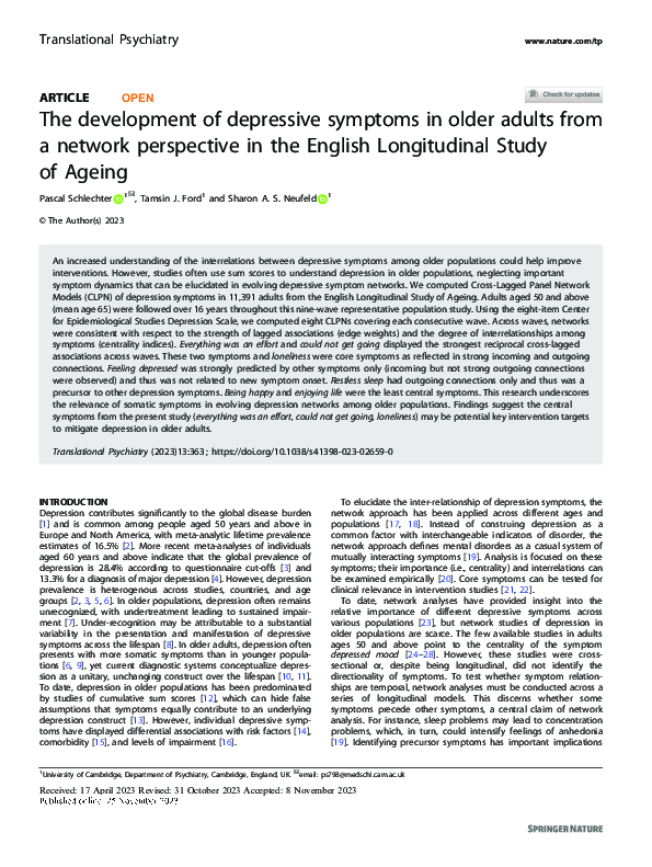 (PDF) The development of depressive symptoms in older adults from a ...