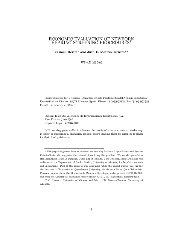 (PDF) Economic evaluation of newborn hearing screening procedures