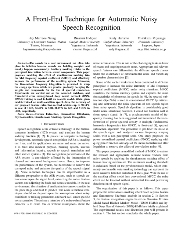(PDF) A Front-End Technique for Automatic Noisy Speech Recognition