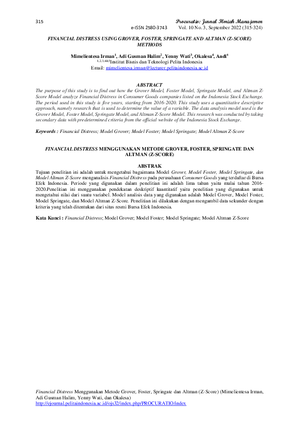(PDF) Financial Distress Menggunakan Metode Grover, Foster, Springate ...