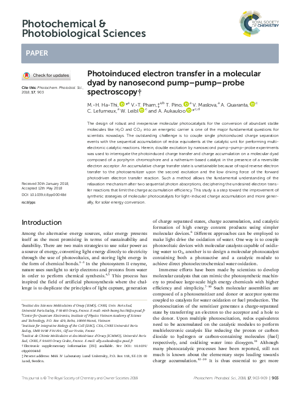 (PDF) Photoinduced electron transfer in a molecular dyad by nanosecond ...